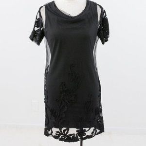 Edgy Couture S Sheer Floral Mini Dress Black Halloween Costume Goth Glam